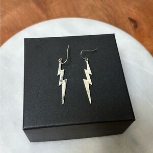 Silver Lightning Bolt Drop Earrings